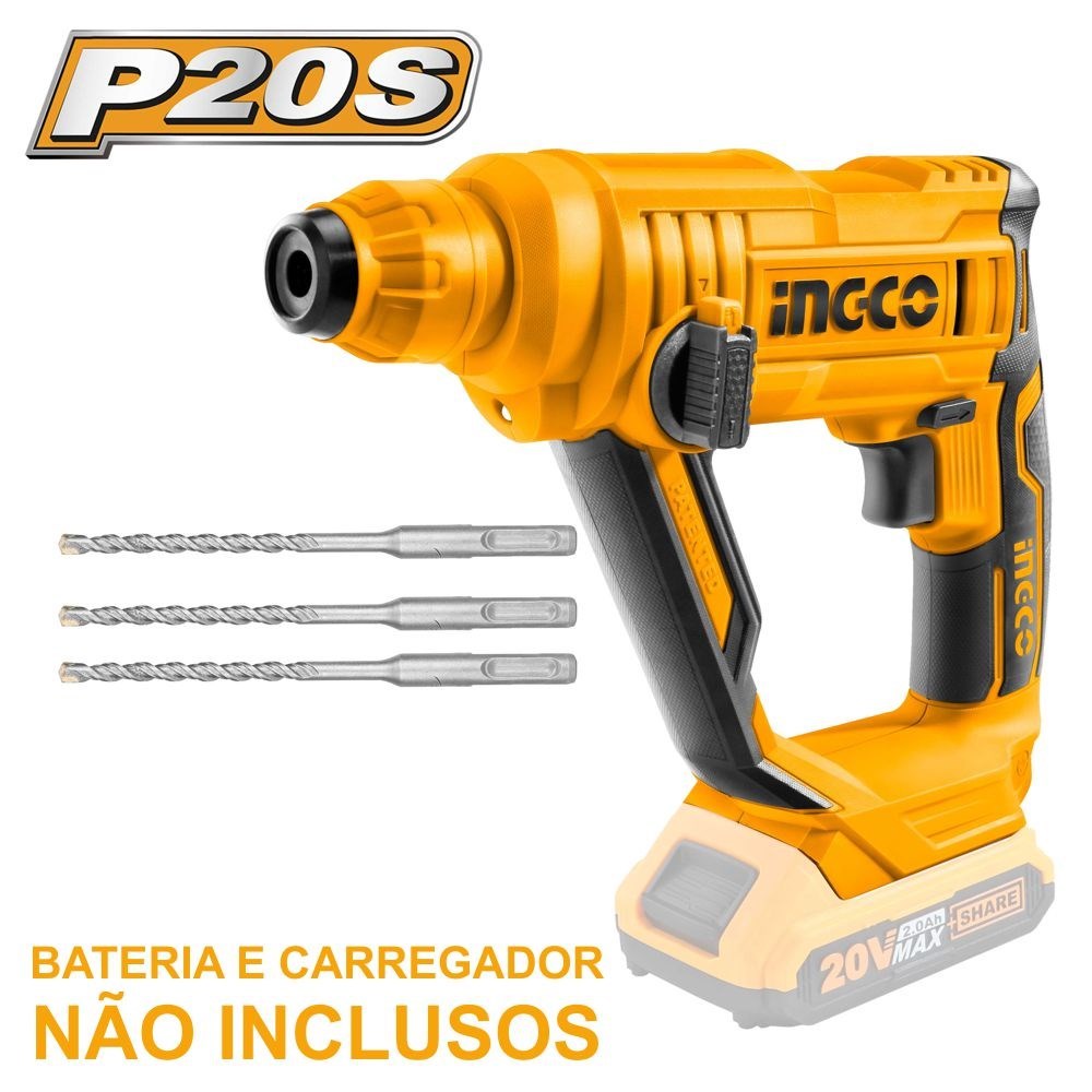 MARTELETE ROTATIVO INGCO 1,5J À BATERIA ÍON-LÍTIO 20V - COD. CRHLI1601