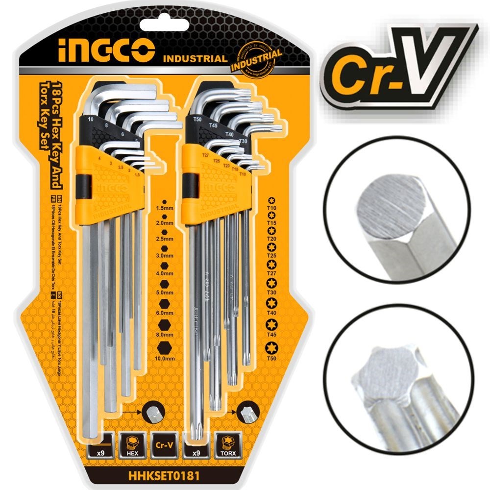 JOGO DE CHAVE ALLEN E TORX INGCO COM 18PEÇAS - Cod. HHKSET0181