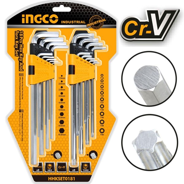 JOGO DE CHAVE ALLEN E TORX INGCO COM 18PEÇAS - Cod. HHKSET0181