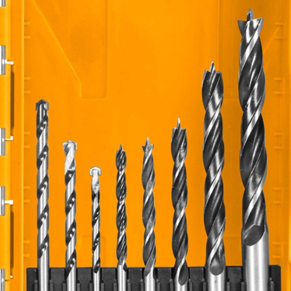 JOGO DE BROCAS PARA METAL, ALVENARIA E MADEIRA COM ESTOJO INGCO COM 16 PEÇAS -  COD. AKDL11601