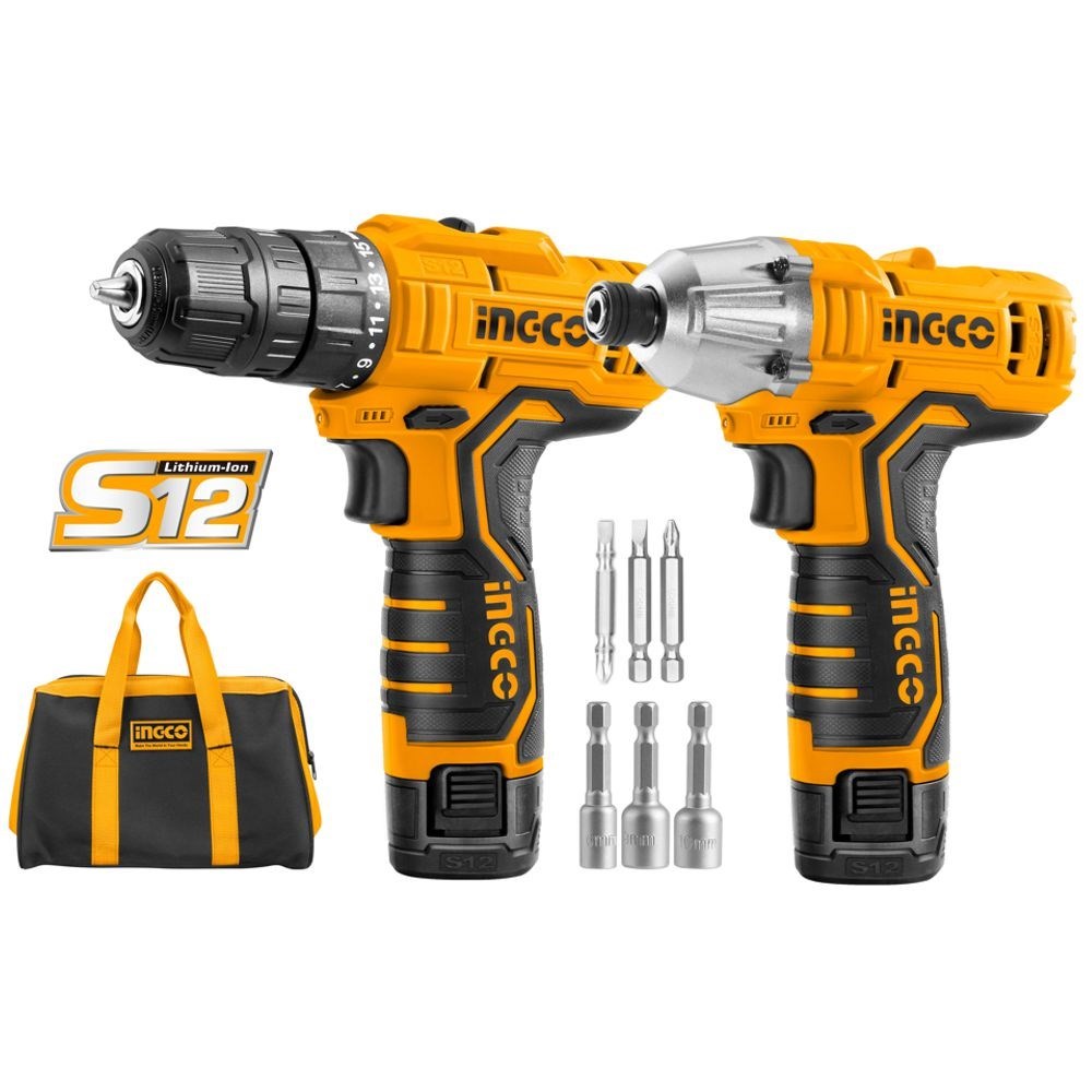 COMBO 4 - PARAFUSADEIRA DE ENCAIXE SEXTAVADO 1/4 E FURADEIRA  3/8” À BATERIA 12 V - COD. CKLI1201-9