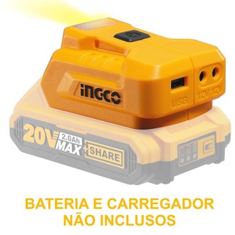 ADAPTADOR/CARREGADOR USB INGCO PARA BATERIA ÍON-LÍTIO 20V - COD. CUCLI2022