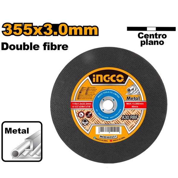 DISCO DE CORTE PARA METAL INGCO 14" (355MM X 3.0MM X 25.4MM) - COD. MCD303551