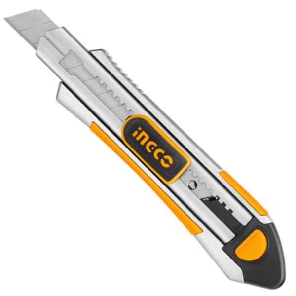 ESTILETE INDUSTRIAL INGCO EM ALUMÍNIO COM 6 LÂMINAS 18MM X 100 MM TROCA RÁPIDA - COD. HKNS1808