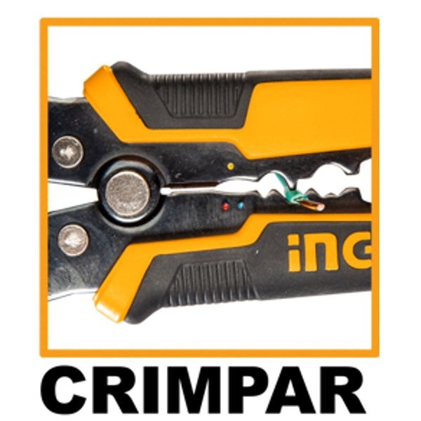 ALICATE AUTOMÁTICO 3 EM 1 P/ ELETRICISTA - CORTAR, DECAPAR E CRIMPAR INGCO 8.1/4’’ - COD. HWSP102418