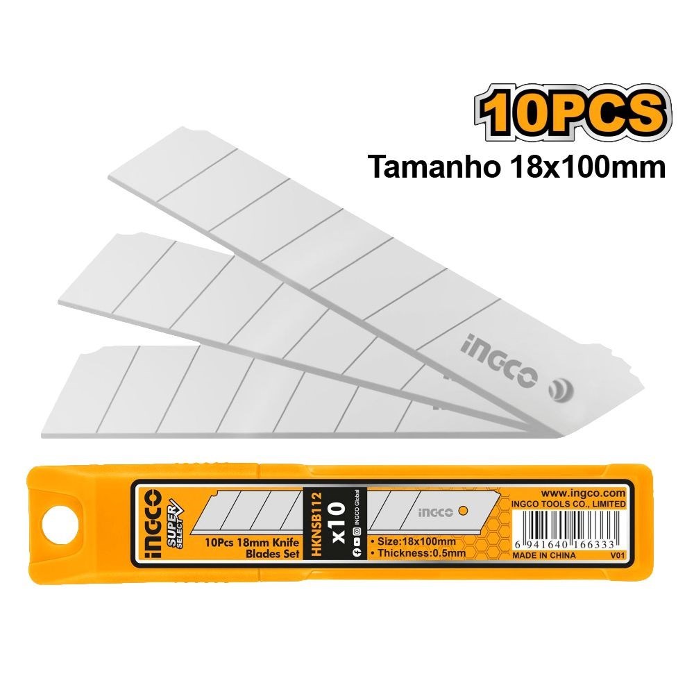 JOGO DE LÂMINAS PARA ESTILETE PROFISSIONAL INGCO 18X100MM COD. HKNSB112