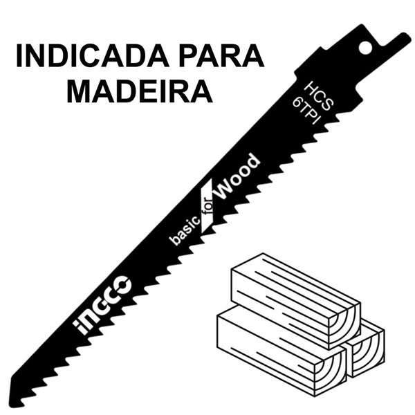 LÂMINAS PARA SERRA SABRE PARA MADEIRA INGCO COM 2 PEÇAS - COD. SSB644D