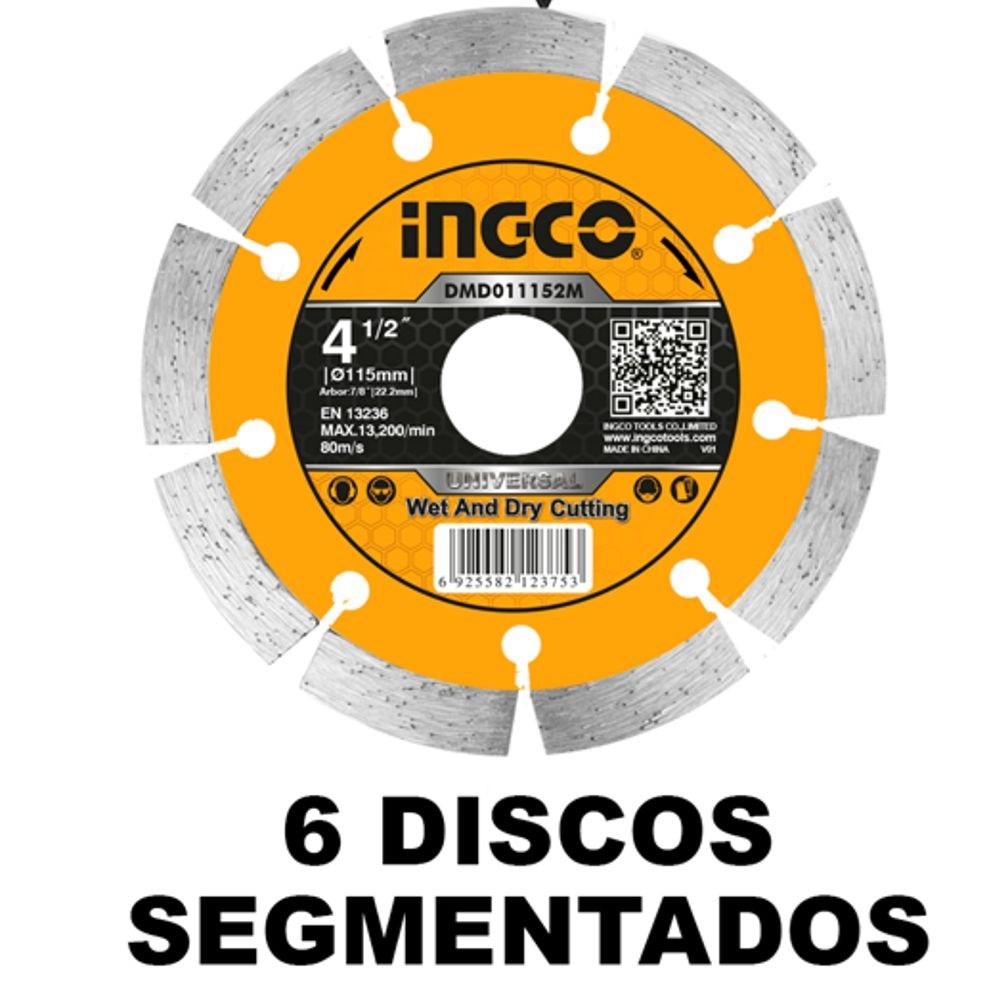 JOGO DE DISCOS DIAMANTADOS INGCO 4.1/2” (115MM X 22.2MM) C/ 8 UN - COD.DMD301153
