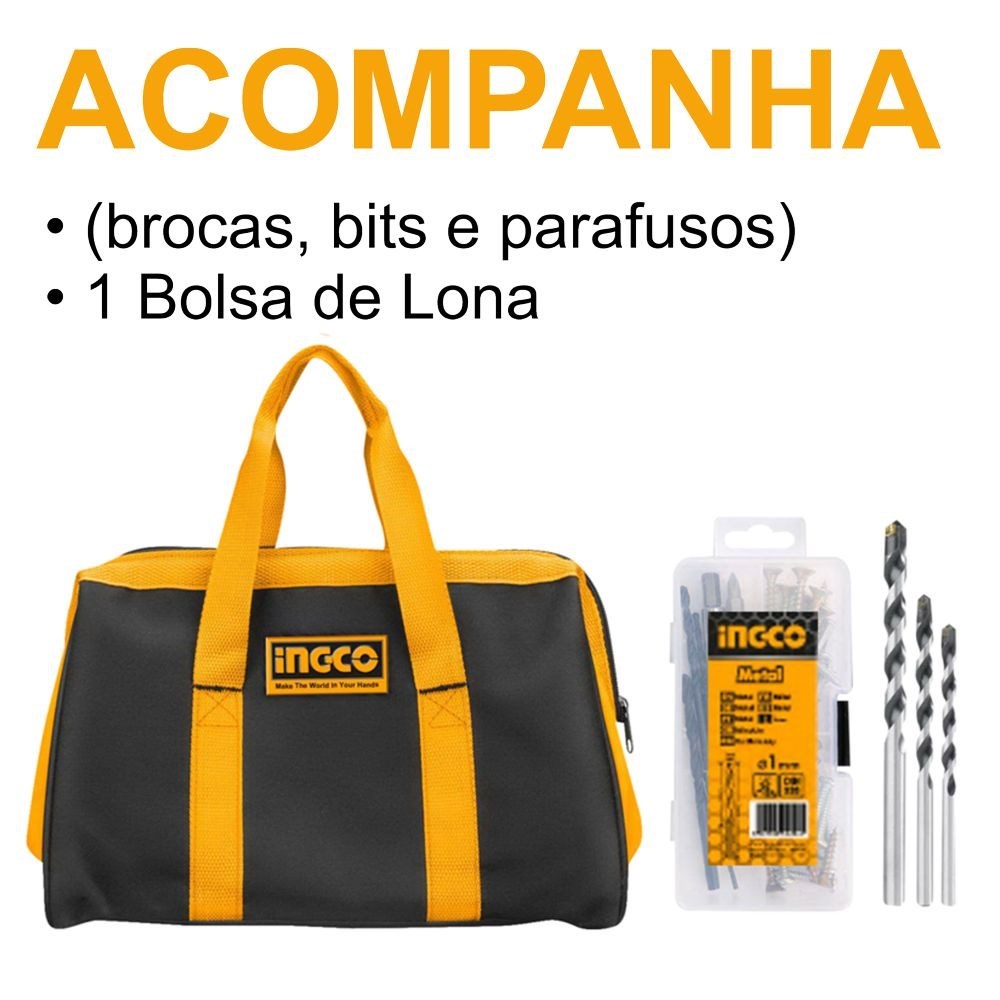 PARAFUSADEIRA E FURADEIRA INGCO COM IMPACTO 3/8” À BATERIA ÍON-LÍTIO 20V - COD. CIDLI2002-9