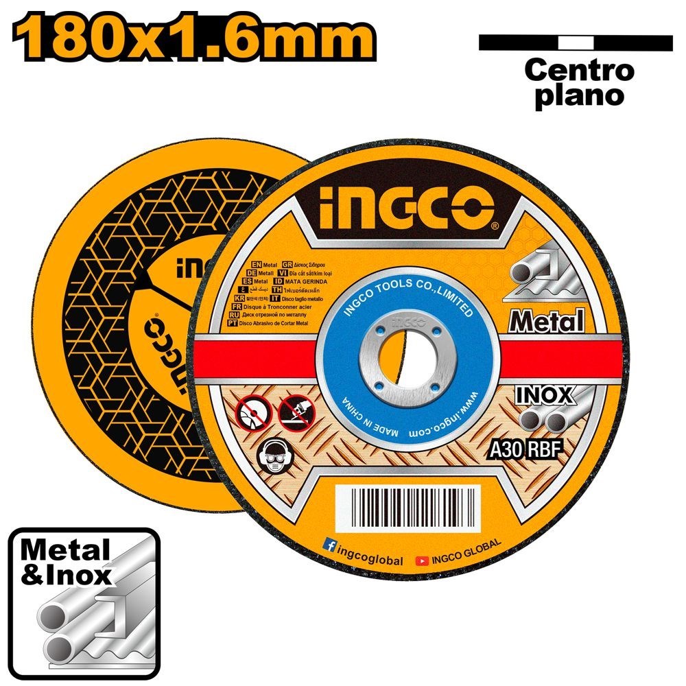 DISCO DE CORTE PARA METAL INGCO 7" (180MM X 1.6MM X 22.2MM) - COD. MCD161801