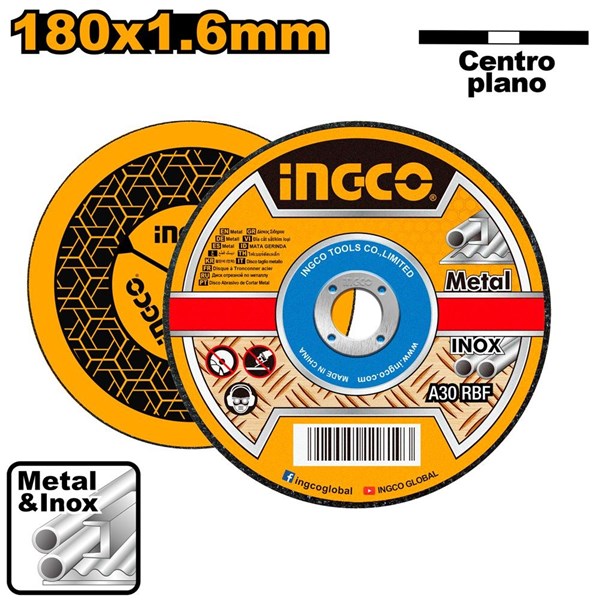 DISCO DE CORTE PARA METAL INGCO 7" (180MM X 1.6MM X 22.2MM) - COD. MCD161801