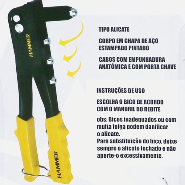 Alicate Rebitador 9,5 Pol 4.8mm Hammer - Cod. Gyal4000