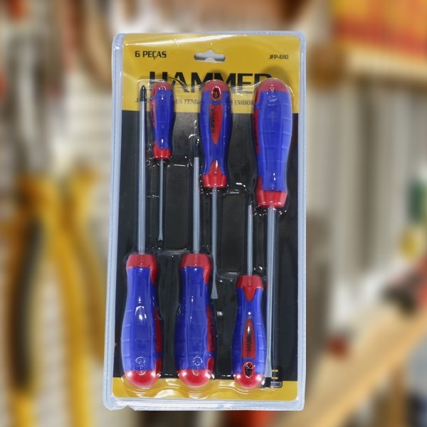 Jogo de Chaves de Fenda e Philips AC Emborrachada - 6 peças - Hammer - Cod. GYJFP610