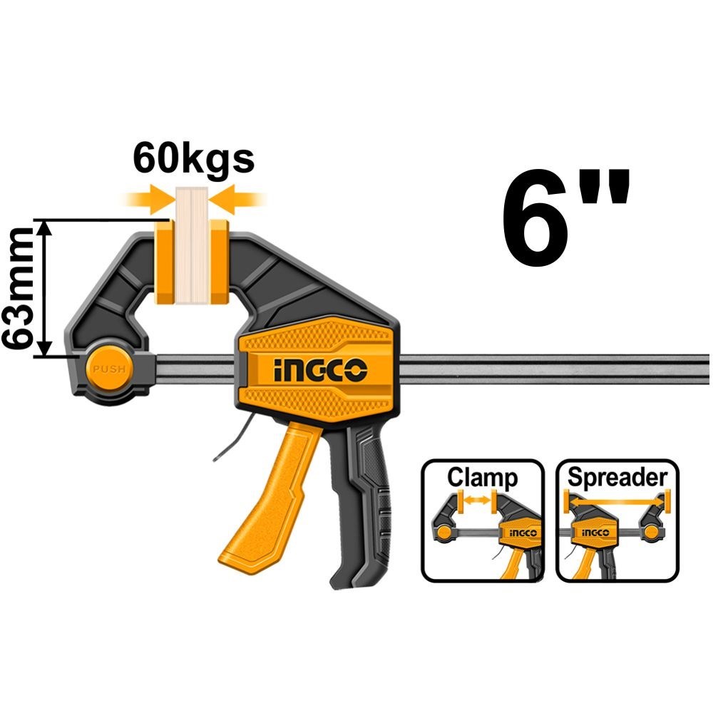 GRAMPO TIPO SARGENTO DE APERTO RÁPIDO INGCO 63X150mm (6") 60KG - COD.HQBC01601