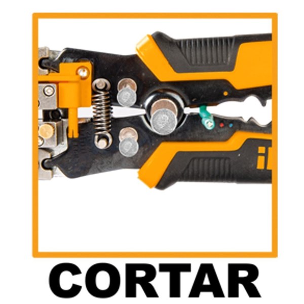 ALICATE AUTOMÁTICO 3 EM 1 P/ ELETRICISTA - CORTAR, DECAPAR E CRIMPAR INGCO 8.1/4’’ - COD. HWSP102418