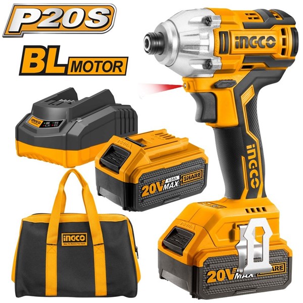 PARAFUSADEIRA DE IMPACTO ENCAIXE SEXTAVADO 1/4” INGCO À BATERIA ÍON-LÍTIO 20V - COD. CIRLI2004-9