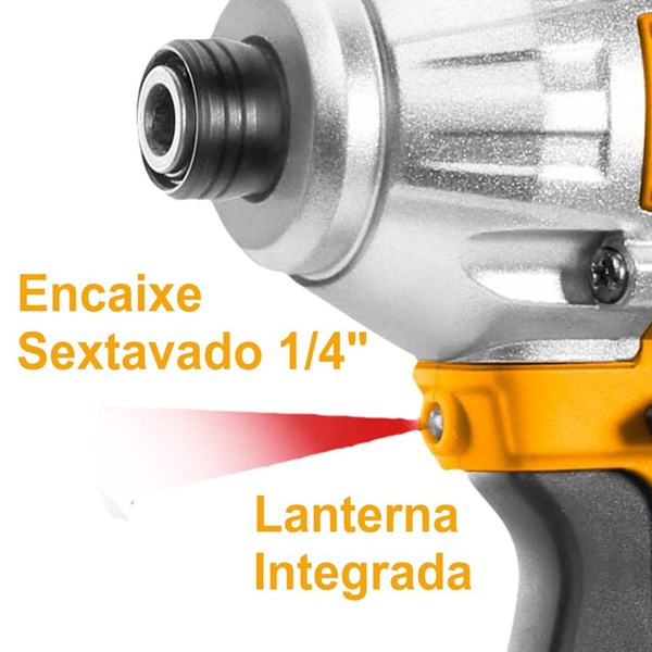 PARAFUSADEIRA DE IMPACTO ENCAIXE SEXTAVADO 1/4” INGCO À BATERIA ÍON-LÍTIO 20V - COD. CIRLI2004-9