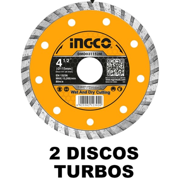 JOGO DE DISCOS DIAMANTADOS INGCO 4.1/2” (115MM X 22.2MM) C/ 8 UN - COD.DMD301153