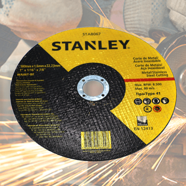 Disco de Corte Fino para Metais 7" X 1,6mm X 7/8'' Stanley para Inox. - Cod. STA8067