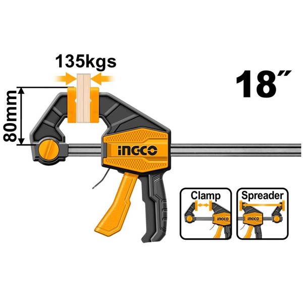 GRAMPO TIPO SARGENTO DE APERTO RÁPIDO INGCO 80×450mm (18”) 135kg - COD.HQBC18801